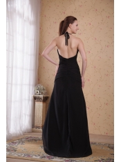 Black Column / Sheath Halter Brush Chiffon Ruch Prom Dress