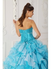 Blue A-Line / Princess Sweetheart Floor-length Taffeta and Organza Beading Quinceanera Dress