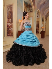 Blue and Black Ball Gown Sweetheart Floor-length Ruffles Taffeta and Organza Quinceanera Dress