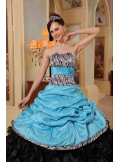 Blue and Black Ball Gown Sweetheart Floor-length Ruffles Taffeta and Organza Quinceanera Dress