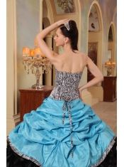 Blue and Black Ball Gown Sweetheart Floor-length Ruffles Taffeta and Organza Quinceanera Dress