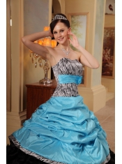 Blue and Black Ball Gown Sweetheart Floor-length Ruffles Taffeta and Organza Quinceanera Dress