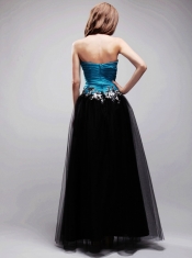 Blue and Black Empire Sweetheart Floor-length Tulle Appliques Prom / Evening Dress