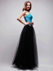Blue and Black Empire Sweetheart Floor-length Tulle Appliques Prom / Evening Dress