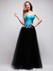 Blue and Black Empire Sweetheart Floor-length Tulle Appliques Prom / Evening Dress