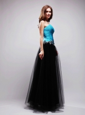 Blue and Black Empire Sweetheart Floor-length Tulle Appliques Prom / Evening Dress