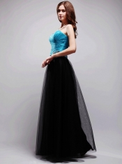 Blue and Black Empire Sweetheart Floor-length Tulle Appliques Prom / Evening Dress