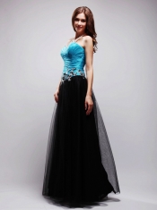 Blue and Black Empire Sweetheart Floor-length Tulle Appliques Prom / Evening Dress