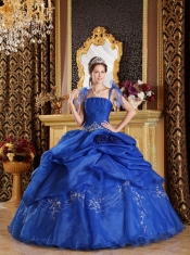 Blue Ball Gown Spaghetti Straps Floor-length Organza Appliques Quinceanera Dress