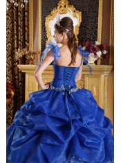 Blue Ball Gown Spaghetti Straps Floor-length Organza Appliques Quinceanera Dress