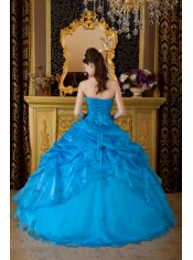 Blue Ball Gown Strapless Floor-length Appliques Organza Quinceanera Dress