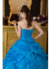 Blue Ball Gown Strapless Floor-length Appliques Organza Quinceanera Dress