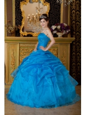 Blue Ball Gown Strapless Floor-length Appliques Organza Quinceanera Dress