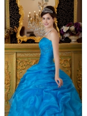 Blue Ball Gown Strapless Floor-length Appliques Organza Quinceanera Dress