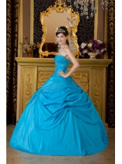 Blue Ball Gown Strapless Floor-length Appliques Taffeta Quinceanera Dress