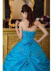 Blue Ball Gown Strapless Floor-length Appliques Taffeta Quinceanera Dress