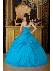 Blue Ball Gown Strapless Floor-length Appliques Taffeta Quinceanera Dress