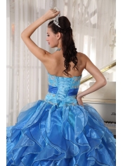 Blue Ball Gown Strapless Floor-length Organza Appliques Quinceanera Dress