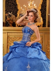 Blue Ball Gown Strapless Floor-length Organza Beading  Quinceanera Dress