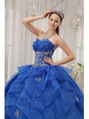 Blue Ball Gown Strapless Floor-length Organza Beading Quinceanera Dress