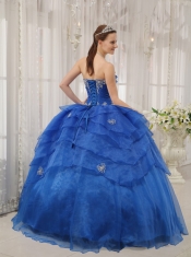 Blue Ball Gown Strapless Floor-length Organza Beading Quinceanera Dress