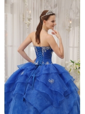 Blue Ball Gown Strapless Floor-length Organza Beading Quinceanera Dress