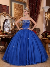 Blue Ball Gown Strapless Floor-length Taffeta and Tulle Appliques Quinceanera Dress