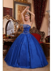Blue Ball Gown Strapless Floor-length Taffeta and Tulle Appliques Quinceanera Dress
