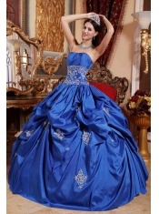 Blue Ball Gown Strapless Floor-length Taffeta Appliques Quinceanera Dress