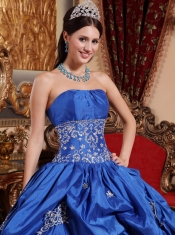 Blue Ball Gown Strapless Floor-length Taffeta Appliques Quinceanera Dress