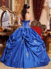 Blue Ball Gown Strapless Floor-length Taffeta Appliques Quinceanera Dress