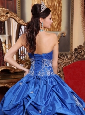 Blue Ball Gown Strapless Floor-length Taffeta Appliques Quinceanera Dress