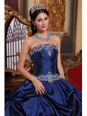 Blue Ball Gown Strapless Floor-length Taffeta Beading Quinceanera Dress