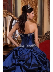 Blue Ball Gown Strapless Floor-length Taffeta Beading Quinceanera Dress