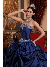 Blue Ball Gown Strapless Floor-length Taffeta Beading Quinceanera Dress