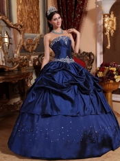 Blue Ball Gown Strapless Floor-length Taffeta Beading Quinceanera Dress