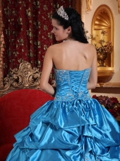 Blue Ball Gown Strapless Floor-length Taffeta Embroidery with Beading Quinceanera Dress