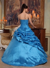 Blue Ball Gown Sweetheart Floor-length Beading Taffeta Quinceanera Dress