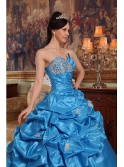 Blue Ball Gown Sweetheart Floor-length Beading Taffeta Quinceanera Dress