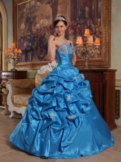 Blue Ball Gown Sweetheart Floor-length Beading Taffeta Quinceanera Dress