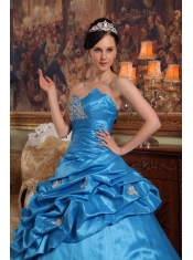Blue Ball Gown Sweetheart Floor-length Beading Taffeta Quinceanera Dress