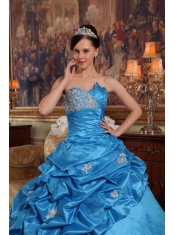 Blue Ball Gown Sweetheart Floor-length Beading Taffeta Quinceanera Dress