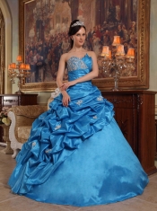 Blue Ball Gown Sweetheart Floor-length Beading Taffeta Quinceanera Dress