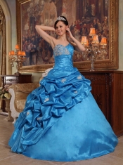 Blue Ball Gown Sweetheart Floor-length Beading Taffeta Quinceanera Dress