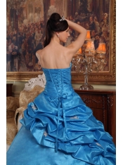 Blue Ball Gown Sweetheart Floor-length Beading Taffeta Quinceanera Dress