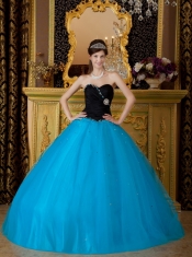 Blue Ball Gown Sweetheart Floor-length Beading Tulle Quinceanera Dress