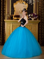 Blue Ball Gown Sweetheart Floor-length Beading Tulle Quinceanera Dress