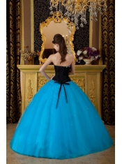 Blue Ball Gown Sweetheart Floor-length Beading Tulle Quinceanera Dress