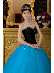 Blue Ball Gown Sweetheart Floor-length Beading Tulle Quinceanera Dress