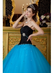 Blue Ball Gown Sweetheart Floor-length Beading Tulle Quinceanera Dress